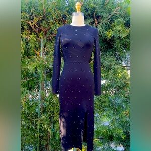 Sandro long sleeve knit dress with rhinestones, size small, color black